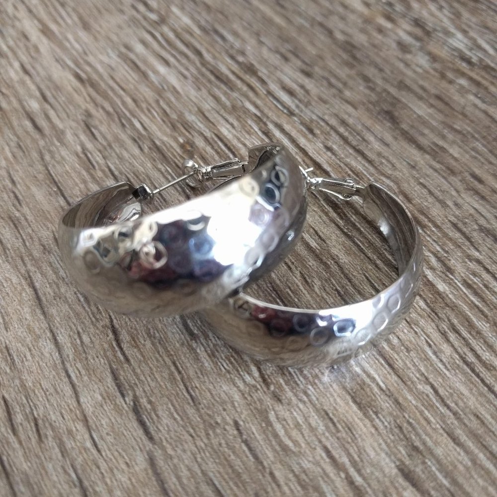 Wide Silver Hoop Earrings with Circle Accents